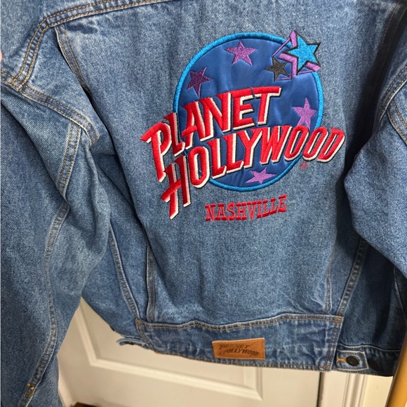 planet hollywood Jackets & Blazers - Planet Hollywood Denim Jacket - Light Blue Embroidered Logo